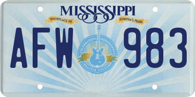 MS license plate AFW983