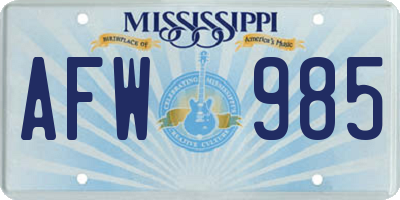 MS license plate AFW985