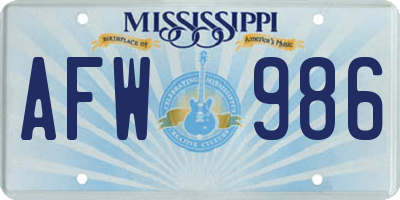 MS license plate AFW986