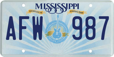 MS license plate AFW987