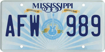 MS license plate AFW989