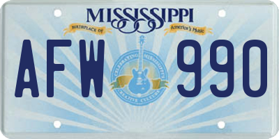 MS license plate AFW990