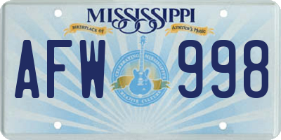 MS license plate AFW998