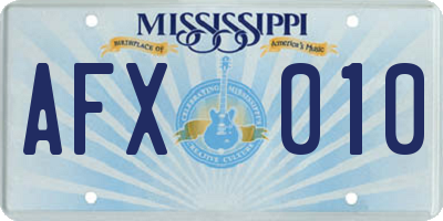 MS license plate AFX010