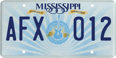 MS license plate AFX012