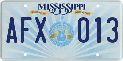 MS license plate AFX013