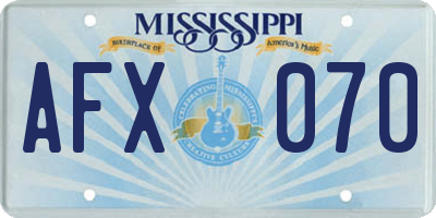 MS license plate AFX070