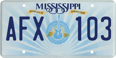 MS license plate AFX103