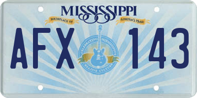 MS license plate AFX143