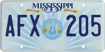 MS license plate AFX205
