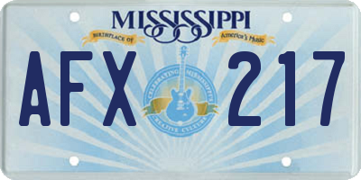 MS license plate AFX217