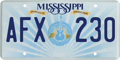 MS license plate AFX230
