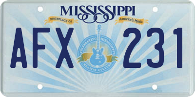 MS license plate AFX231