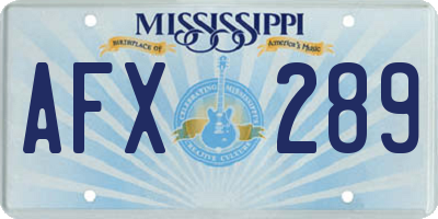 MS license plate AFX289