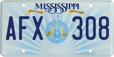 MS license plate AFX308