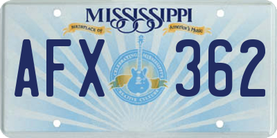 MS license plate AFX362