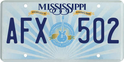 MS license plate AFX502