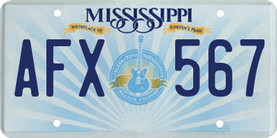 MS license plate AFX567