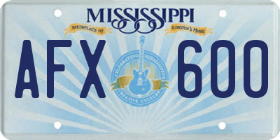 MS license plate AFX600