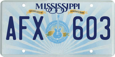 MS license plate AFX603