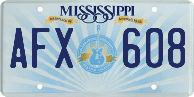 MS license plate AFX608