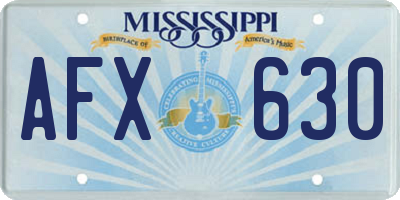 MS license plate AFX630