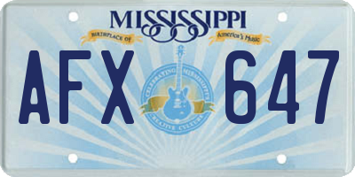 MS license plate AFX647