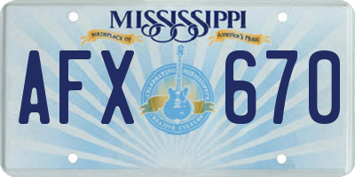 MS license plate AFX670