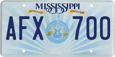 MS license plate AFX700