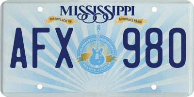 MS license plate AFX980