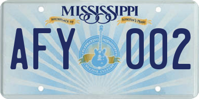 MS license plate AFY002