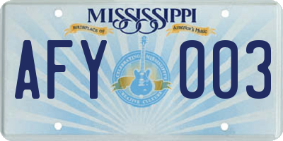MS license plate AFY003