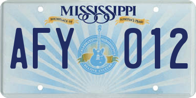 MS license plate AFY012