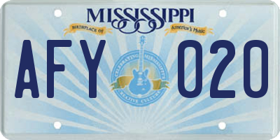 MS license plate AFY020