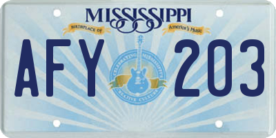 MS license plate AFY203