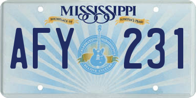MS license plate AFY231