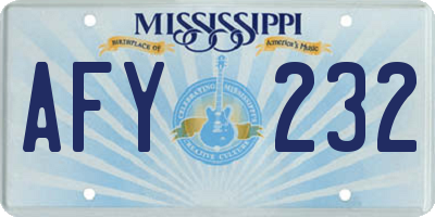 MS license plate AFY232