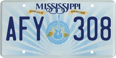 MS license plate AFY308