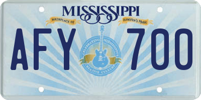 MS license plate AFY700