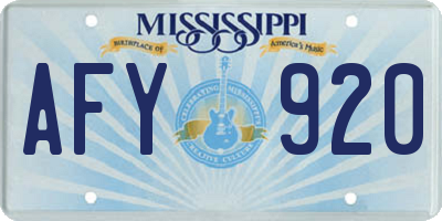 MS license plate AFY920