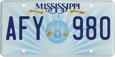 MS license plate AFY980