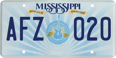 MS license plate AFZ020