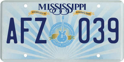 MS license plate AFZ039
