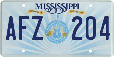 MS license plate AFZ204