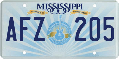 MS license plate AFZ205