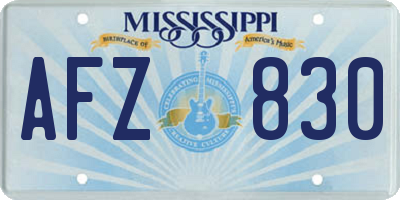 MS license plate AFZ830