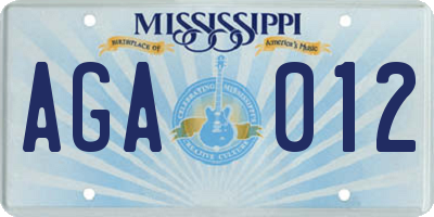 MS license plate AGA012