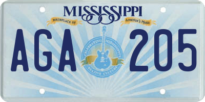 MS license plate AGA205