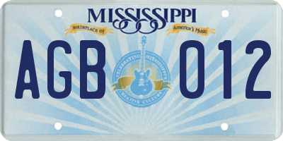 MS license plate AGB012