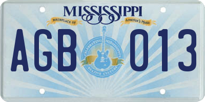 MS license plate AGB013
